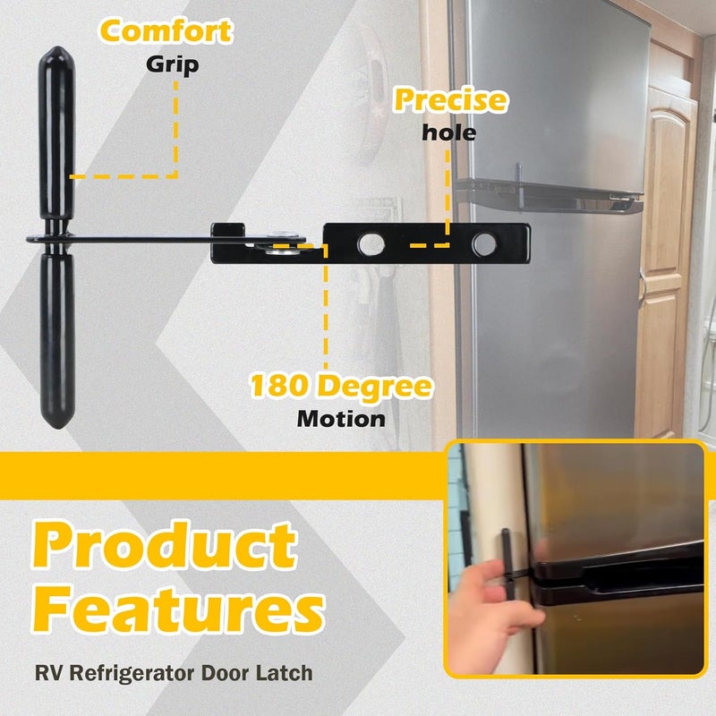 Qagea RV Refrigerator Door Latch, Fridge Travel Lock Fits 1-3/16" Hole Spacing （2 Pcs） - Image 3